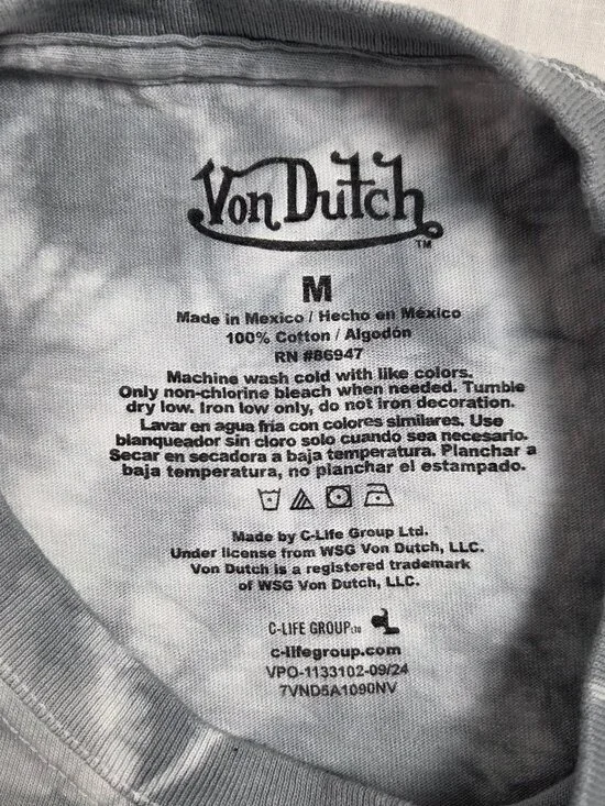 Von Dutch Tie Dyed Gray Long Sleeve Cropped T shirt Medium - Picture 5 of 8